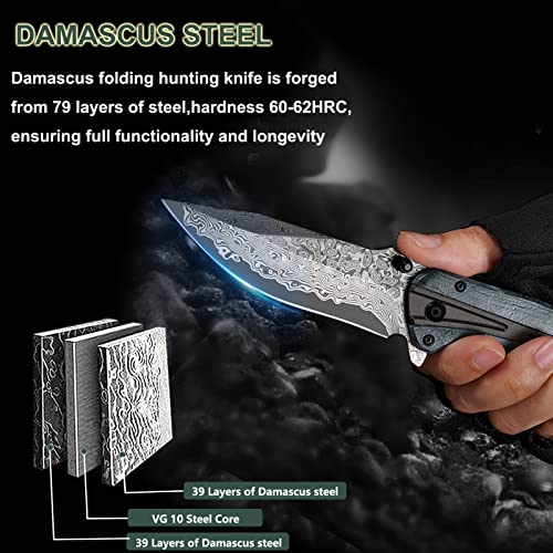 Damascus Pocket Knife 3.7" Handmade Blade