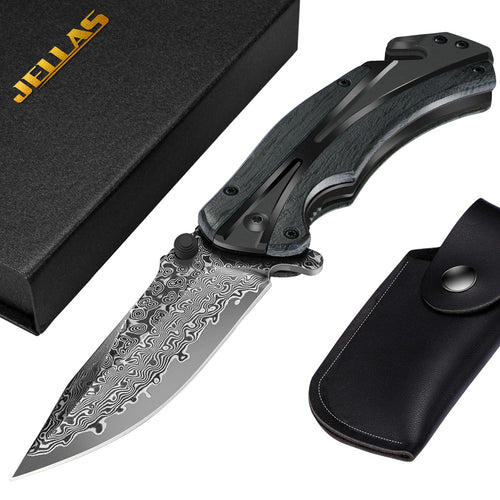 Damascus Pocket Knife 3.7" Handmade Blade